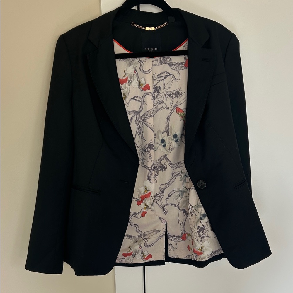 Ted Baker London Black Blazer with Printed Lining